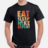 Camping & Hiking Shirt - Presents, Gift Ideas for Hikers, Campers, Nature Lovers - Happy Camper Shirt - Retro Eat Sleep Hike Repeat T-Shirt - Black, Men