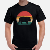 Hippo 80s Retro Sunset Aesthetic T-Shirt - Pygmy Hippopotamus, River Horse, Semi-Aquatic Mammal Shirt - Gift for Hippo & Animal Lovers - Black, Men