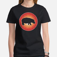 Hippopotamus Retro Aesthetic T-Shirt - Pygmy Hippo, River Horse, Semi-Aquatic Mammal Shirt - Ideal Gift for Hippo & Animal Lovers - Black, Women