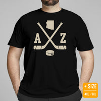 Hockey Game Outfit & Attire - Bday & Christmas Gift Ideas for Hockey Players & Goalies - Retro Arizona Hockey Emblem Fanatic T-Shirt - Black, Plus Size