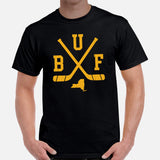 Hockey Game Outfit & Attire - Bday & Christmas Gift Ideas for Hockey Players & Goalies - Retro Buffalo Hockey Emblem Fanatic T-Shirt - Black, Men