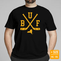 Hockey Game Outfit & Attire - Bday & Christmas Gift Ideas for Hockey Players & Goalies - Retro Buffalo Hockey Emblem Fanatic T-Shirt - Black, Plus Size