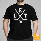 Hockey Game Outfit & Attire - Bday & Christmas Gift Ideas for Hockey Players & Goalies - Retro Detroit Hockey Emblem Fanatic Shirt - Black, Plus Size