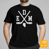 Hockey Game Outfit & Attire - Bday & Christmas Gift Ideas for Hockey Players & Goalies - Retro Edmonton Hockey Emblem Fanatic T-Shirt - Black, Plus Size