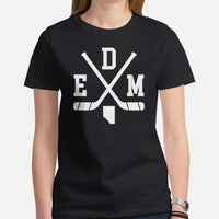 Hockey Game Outfit & Attire - Bday & Christmas Gift Ideas for Hockey Players & Goalies - Retro Edmonton Hockey Emblem Fanatic T-Shirt - Black, Women