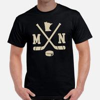Hockey Game Outfit & Attire - Bday & Christmas Gift Ideas for Hockey Players & Goalies - Retro Minnesota Hockey Emblem Fanatic Shirt - Black, Men