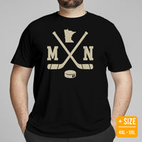 Hockey Game Outfit & Attire - Bday & Christmas Gift Ideas for Hockey Players & Goalies - Retro Minnesota Hockey Emblem Fanatic Shirt - Black, Plus Size