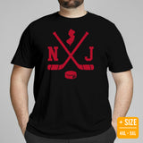 Hockey Game Outfit & Attire - Bday & Christmas Gift Ideas for Hockey Players & Goalies - Retro New Jersey Hockey Emblem Fanatic T-Shirt - Black, Plus Size