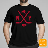 Hockey Game Outfit & Attire - Bday & Christmas Gift Ideas for Hockey Players & Goalies - Retro New York Hockey Emblem Fanatic Shirt - Black, Plus Size