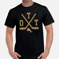 Hockey Game Outfit & Attire - Bday & Christmas Gift Ideas for Hockey Players & Goalies - Retro Ottawa Hockey Emblem Fanatic T-Shirt - Black, Men