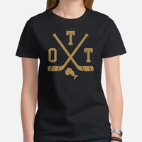 Hockey Game Outfit & Attire - Bday & Christmas Gift Ideas for Hockey Players & Goalies - Retro Ottawa Hockey Emblem Fanatic T-Shirt - Black, Women