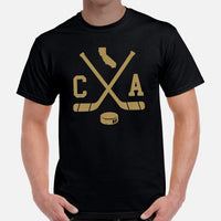 Hockey Game Outfit & Attire - Bday & Christmas Gift Ideas for Hockey Players & Goalies - Retro Anaheim Hockey Emblem Fanatic T-Shirt - Black, Men