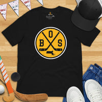 BOS Shirt - Boston T-Shirt - MA Shirt - Hockey Tee - Hockey T-Shirt - Game Day Shirt - Retro Hockey Shirt - Gift for Hockey Player & Lover - Black