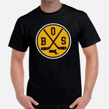 BOS Shirt - Boston T-Shirt - MA Shirt - Hockey Tee - Hockey T-Shirt - Game Day Shirt - Retro Hockey Shirt - Gift for Hockey Player & Lover - Black, Men