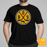 BOS Shirt - Boston T-Shirt - MA Shirt - Hockey Tee - Hockey T-Shirt - Game Day Shirt - Retro Hockey Shirt - Gift for Hockey Player & Lover - Black, Plus Size