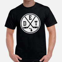 DET T-Shirt - Detroit T-Shirt - Michigan T-Shirt - Ice Hockey T-Shirt - Game Day Shirt - Gift for Hockey Player, Lover - Retro Hockey Shirt - Black, Men