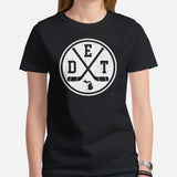 DET T-Shirt - Detroit T-Shirt - Michigan T-Shirt - Ice Hockey T-Shirt - Game Day Shirt - Gift for Hockey Player, Lover - Retro Hockey Shirt - Black, Women