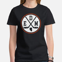 EDM T-Shirt - Edmonton T-Shirt - Canada Shirt - Game Day Shirt - Ice Hockey Shirt - Vintage Hockey T-Shirt - Gift for Hockey Player & Lover - Black, Women