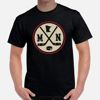 Minnesota T-Shirt - MN Shirt - Hockey Tee - Ice Hockey T-Shirt - Game Day Shirt - Retro Hockey Shirt - Gift for Hockey Lover - MN T-Shirt - Black, Men