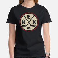 Minnesota T-Shirt - MN Shirt - Hockey Tee - Ice Hockey T-Shirt - Game Day Shirt - Retro Hockey Shirt - Gift for Hockey Lover - MN T-Shirt - Black, Women