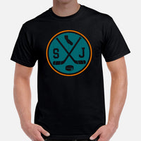 Hockey Game Outfit & Attire - Bday & Christmas Gift Ideas for Hockey Players & Goalies - Vintage San Jose Hockey Emblem Fanatic T-Shirt - Black, Men