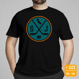 Hockey Game Outfit & Attire - Bday & Christmas Gift Ideas for Hockey Players & Goalies - Vintage San Jose Hockey Emblem Fanatic T-Shirt - Black, Plus Size