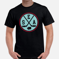 Seattle T-Shirt - Washington T-Shirt - Game Day Shirt - Ice Hockey T-Shirt - Retro Hockey Shirt - Gift for Hockey Player, Lover - SEA Shirt - Black, Men