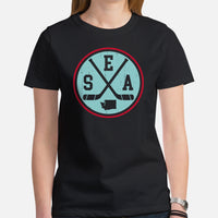 Seattle T-Shirt - Washington T-Shirt - Game Day Shirt - Ice Hockey T-Shirt - Retro Hockey Shirt - Gift for Hockey Player, Lover - SEA Shirt - Black, Women