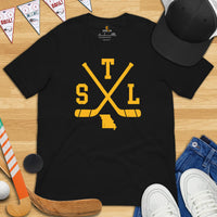 STL City Shirt - St. Louis T-Shirt - Missouri T-Shirt - Game Day Shirt - Hockey Shirt - Retro Hockey Shirt - Gift for Hockey Player & Lover - Black