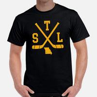 STL City Shirt - St. Louis T-Shirt - Missouri T-Shirt - Game Day Shirt - Hockey Shirt - Retro Hockey Shirt - Gift for Hockey Player & Lover - Black, Men