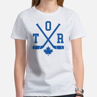 Hockey Game Outfit & Attire - Bday & Christmas Gift Ideas for Hockey Players - Retro Toronto Hockey Emblem Fanatic Tee - White, Women