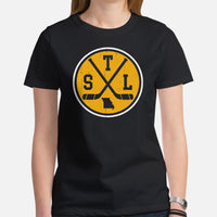 Hockey Game Outfit & Attire - Bday & Christmas Gifts for Hockey Players & Goalies - Vintage St. Louis Hockey Emblem Fanatic Tee - Black, Women