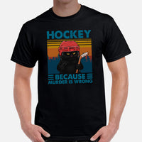 Hockey Game Outfit & Attire - Ideal Bday & Christmas Gifts for Hockey Players, Cat Lovers - Funny Hockey Because Murder Is Wrong Shirt - Black, Men