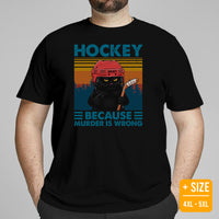 Hockey Game Outfit & Attire - Ideal Bday & Christmas Gifts for Hockey Players, Cat Lovers - Funny Hockey Because Murder Is Wrong Shirt - Black, Plus Size