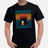 Hockey Game Outfit & Attire - Ideal Bday & Christmas Gifts for Hockey Players, Cat Lovers - Hockey & Beer Because Murder Is Wrong Shirt - Black, Men