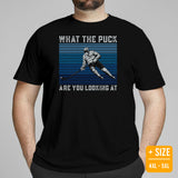 Hockey Game Outfit & Attire - Ideal Bday & Christmas Gifts for Hockey Players - Funny WTF What The Puck Are You Looking At T-Shirt - Black, Plus Size