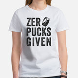 Hockey Game Outfit & Attire - Ideal Bday & Christmas Gifts for Hockey Players & Goalies - Funny Zero Pucks Given T-Shirt - White, Women