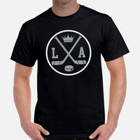Hockey Game Outfit & Attire - Ideal Bday & Christmas Gifts for Hockey Players & Goalies - Retro Los Angeles Hockey Emblem Fanatic Tee - Black, Men