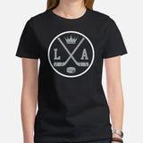Hockey Game Outfit & Attire - Ideal Bday & Christmas Gifts for Hockey Players & Goalies - Retro Los Angeles Hockey Emblem Fanatic Tee - Black, Women