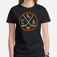 CA T-Shirt - California T-Shirt - Ice Hockey Shirt - Game Day Shirt - Retro Hockey Shirt - Gift for Hockey Player & Lover - Anaheim T-Shirt - Black, Women