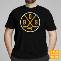 BOS Shirt - Boston T-Shirt - MA Shirt - Hockey Tee - Ice Hockey Shirt - Game Day Shirt - Vintage Hockey T-Shirt - Gift for Hockey Player - Black, Plus Size