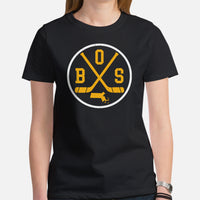 BOS Shirt - Boston T-Shirt - MA Shirt - Hockey Tee - Ice Hockey Shirt - Game Day Shirt - Vintage Hockey T-Shirt - Gift for Hockey Player - Black, Women