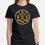 BOS Shirt - Boston T-Shirt - MA Shirt - Hockey Tee - Ice Hockey Shirt - Game Day Shirt - Vintage Hockey T-Shirt - Gift for Hockey Player - Black, Women