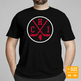 Hockey Game Outfit & Attire - Ideal Bday & Christmas Gifts for Hockey Players & Goalies - Vintage Chicago Hockey Emblem Fanatic Shirt - Black, Plus Size