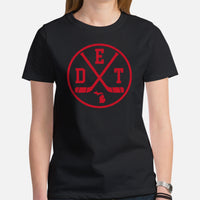 DET Shirt - Detroit T-Shirt - Michigan T-Shirt - Ice Hockey T-Shirt - Game Day Shirt - Retro Hockey Shirt - Gift for Hockey Player & Lover - Black, Women