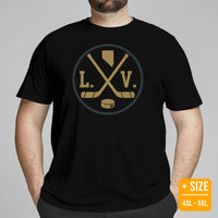 Hockey Game Outfit & Attire - Ideal Bday & Christmas Gifts for Hockey Players & Goalies - Vintage Las Vegas Hockey Emblem Fanatic Tee - Black, Plus Size