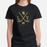 Hockey Game Outfit & Attire - Ideal Bday & Christmas Gifts for Hockey Players & Goalies - Vintage Las Vegas Hockey Emblem Fanatic Tee - Black, Women