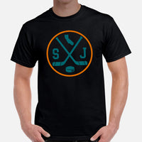Hockey Game Outfit & Attire - Ideal Bday & Christmas Gifts for Hockey Players & Goalies - Vintage San Jose Hockey Emblem Fanatic Tee - Black, Men