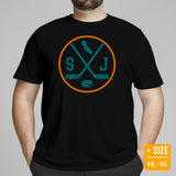Hockey Game Outfit & Attire - Ideal Bday & Christmas Gifts for Hockey Players & Goalies - Vintage San Jose Hockey Emblem Fanatic Tee - Black, Plus Size