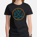 Hockey Game Outfit & Attire - Ideal Bday & Christmas Gifts for Hockey Players & Goalies - Vintage San Jose Hockey Emblem Fanatic Tee - Black, Women